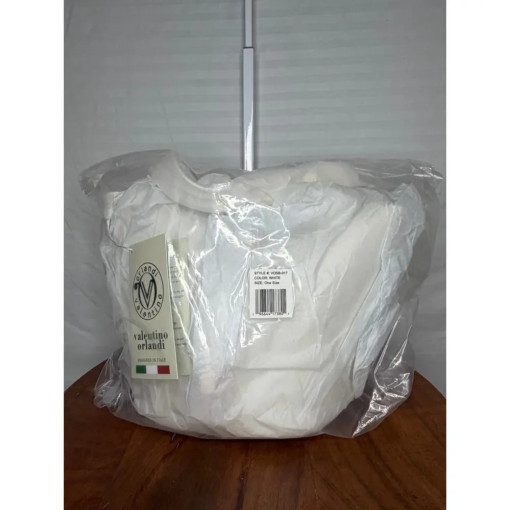 Valentino Orlandi Milano NWT White Pebbled Faux Leather Tote Handbag w/ Pouch